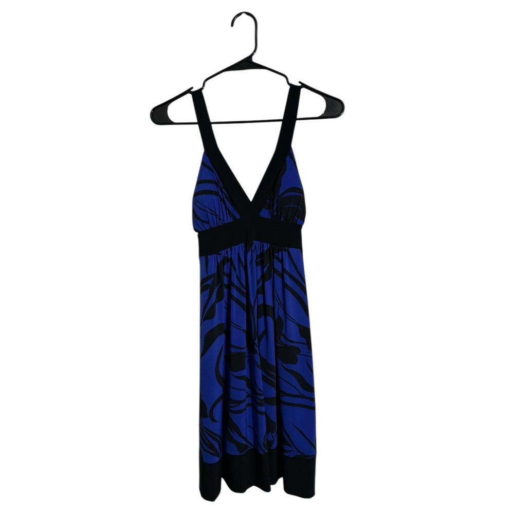 Forever 21 Blue Black Abstract Floral Empire Waist V-Neck Mini Dress Size Medium